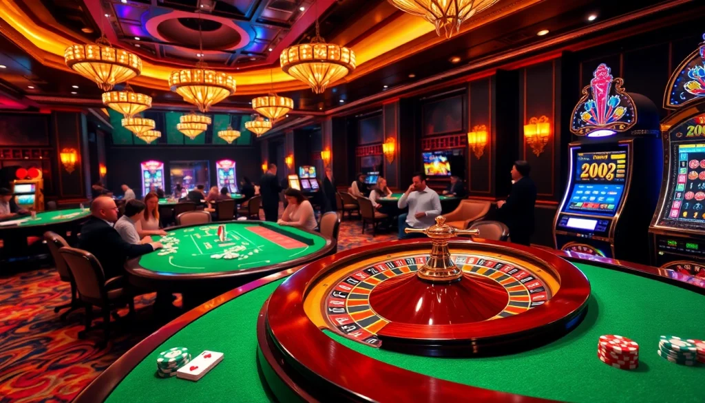 Players engaged in thrilling roulette and poker games at VVJL Casino, showcasing high-stakes gambling excitement.