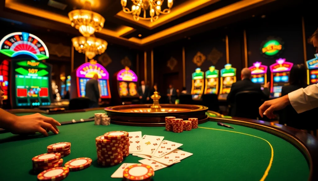 Exciting poker game at a luxury casino table portraying https://tg88co.com/ with vibrant chips.