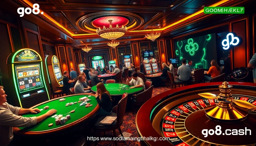 Players engaging in thrilling casino games at https://go8.cash/, showcasing poker, slots, and roulette excitement.