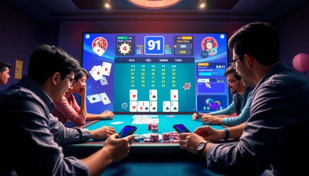 Rummy 91 players engaging in an exciting online gaming experience with vibrant visuals
