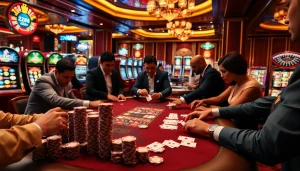 Players strategizing at a poker table showcasing high-stakes action, inspired by https://zx88.tech/.