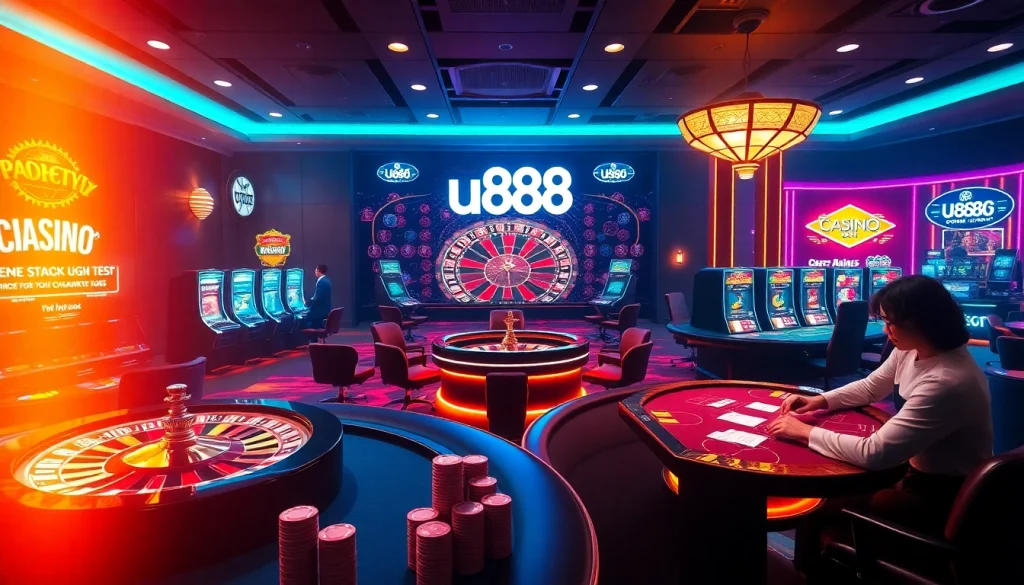 u888 online casino features an exciting live gaming atmosphere with vibrant slot machines and tables.