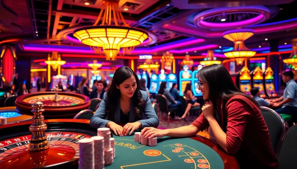 Experience thrilling gameplay at XX88 COM with players enjoying poker and roulette in a luxury casino setting.