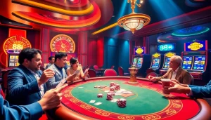 Players engaged in a thrilling poker game at the luxurious 88i casino.