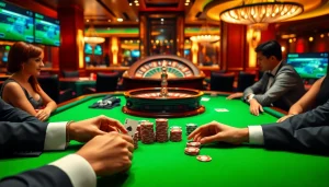 Experience the thrill at nhà cái dr88 with luxurious casino gaming tables and vibrant players.