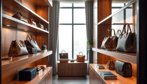 명품 이미테이션 가방이 우아하게 진열된 부티크 이미지, 품질을 강조.