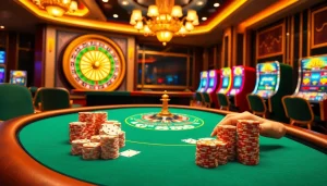 Playing exciting casino games at GK88, showcasing vibrant poker and roulette scenes.