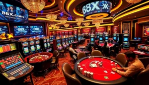 Experience the excitement of gaming at 88xx.com with vibrant casino visuals featuring roulette and slot machines.
