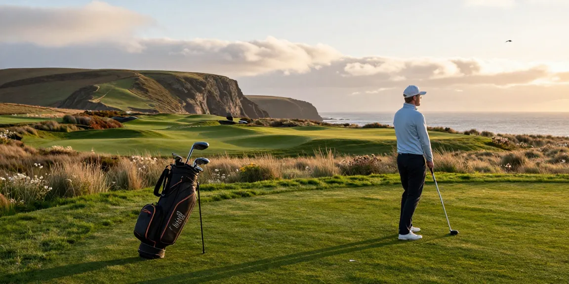 Experience the beauty of Cullen Golf Club, showcasing a golfer teeing off against stunning coastal cliffs.